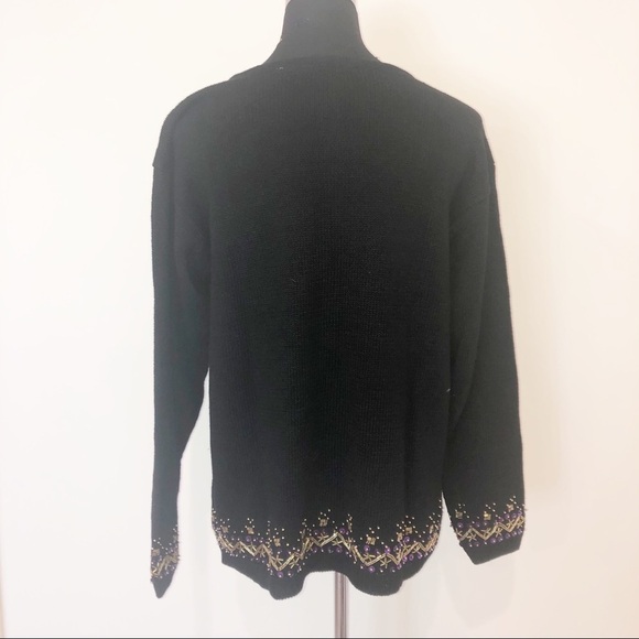 VINTAGE Sweater Womens medium Black Knit Beaded Pullover Ugly Christmas Sequin - Picture 6 of 8